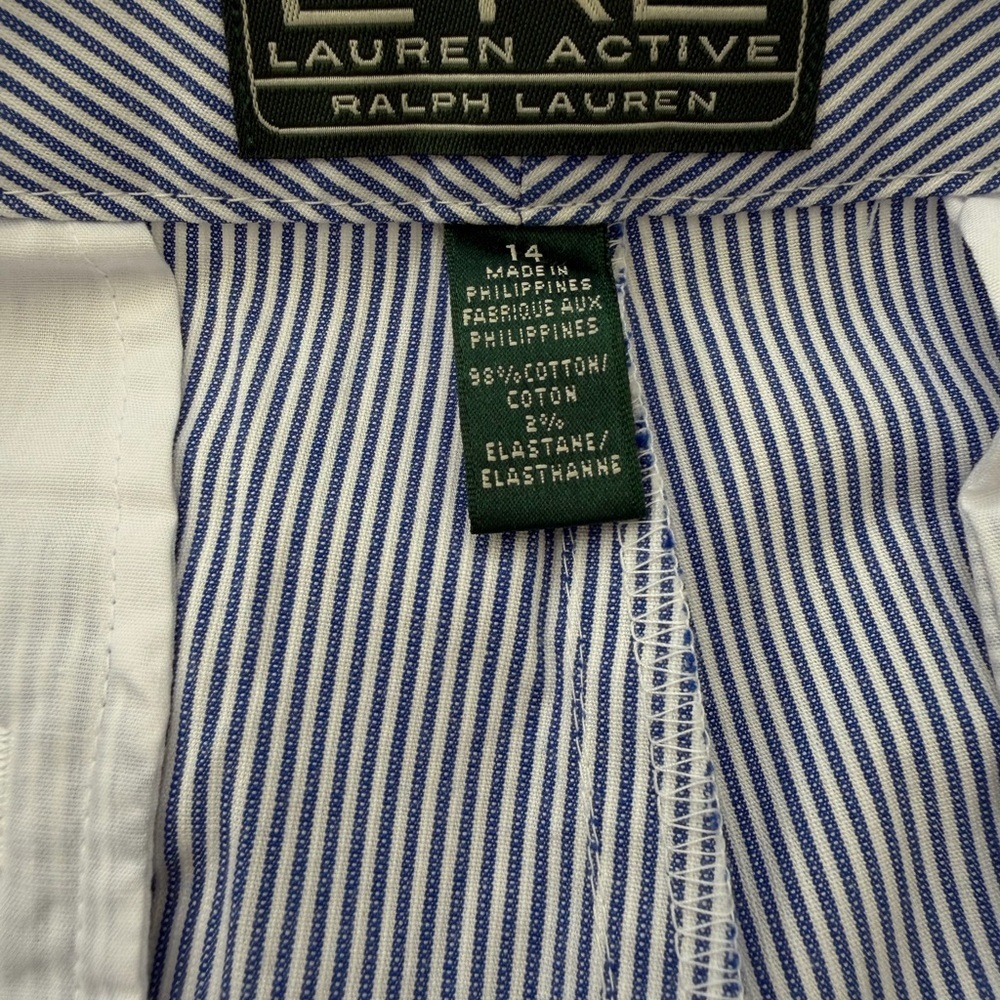 L-RL Lauren Active Shorts Womens Sz 14 Blue White Seersucker Bermuda Golf Beach - Picture 11 of 15